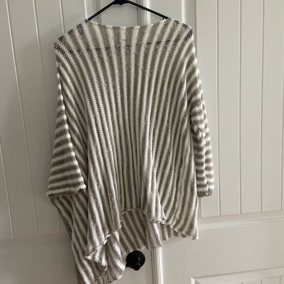 Georgina Estefania LINEN/COTTON LOOSE WEAVE STRIPE asymmetrical ARM top M - Picture 13 of 16